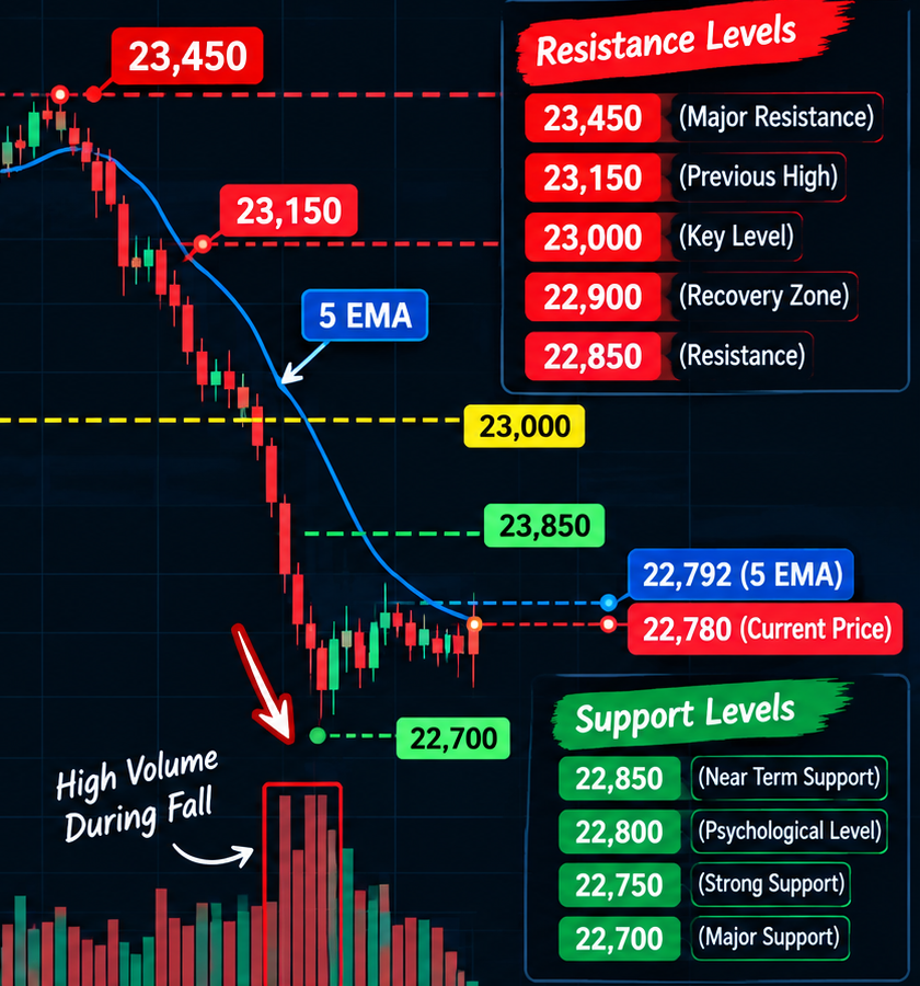 Nifty 50 Chart Analysis: Sharp Selling Pushes Index Below 22,800 — What the 15-Minute Chart Shows